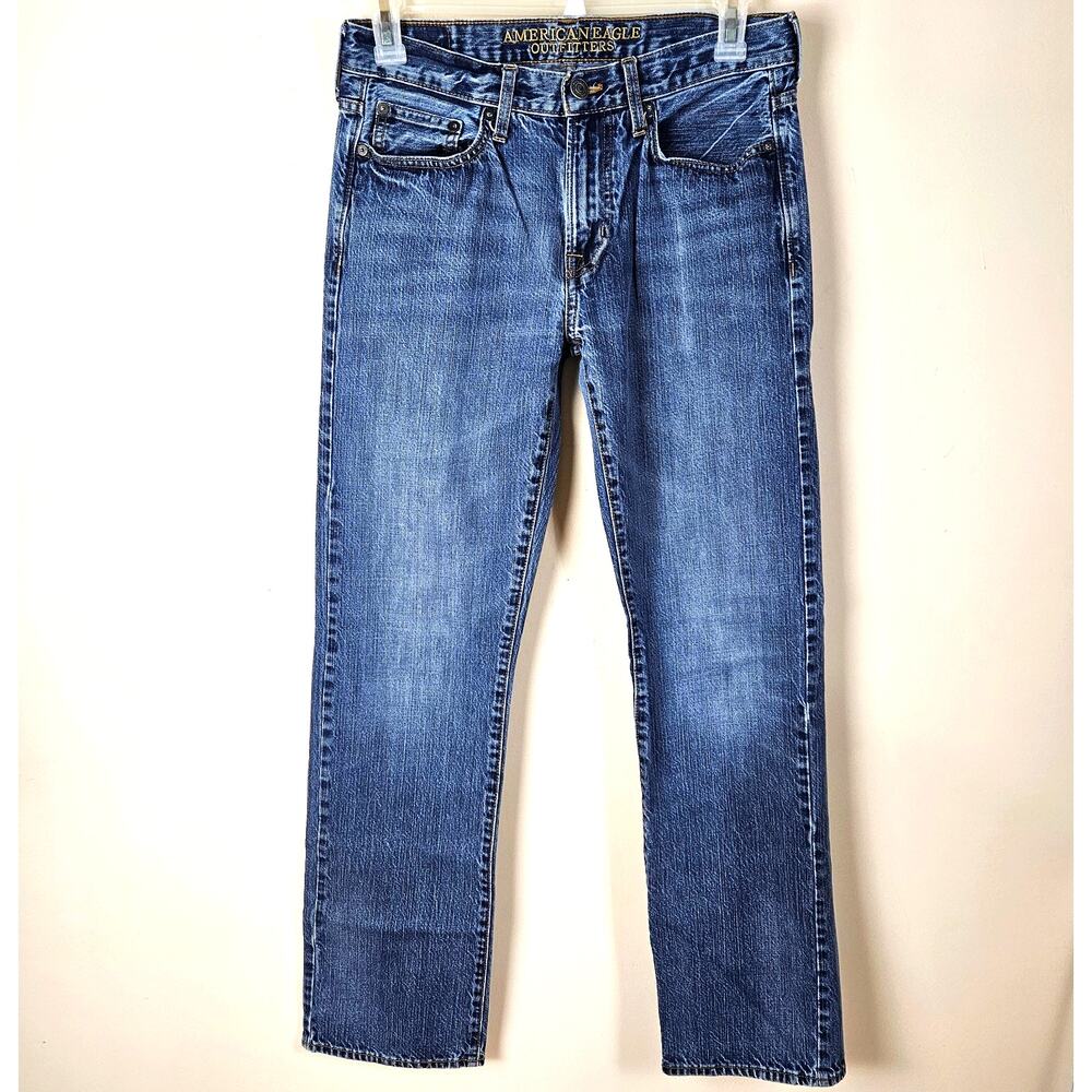 American Eagle Jeans Mens 30X34 Blue Original Straight Distressed Western Cowboy